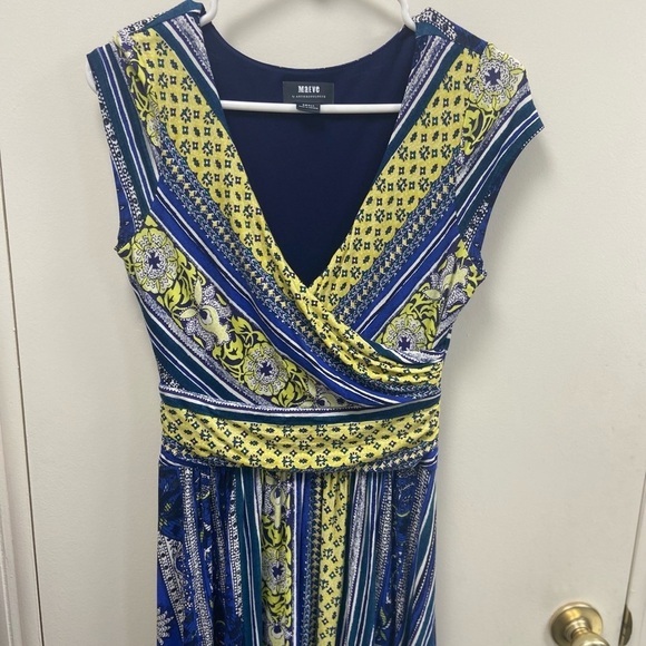 Anthropologie Maeve Small Tamera surplus cap sleeve blue yellow dress $75 - Picture 2 of 10